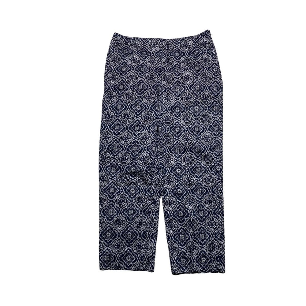 Talbots Classic Side Zip Pants Womens Size 8 Navy Blue Medallion Print